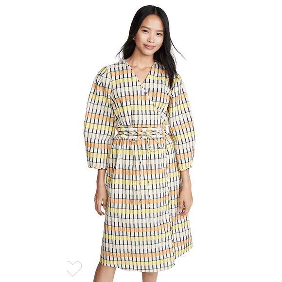 Baum and Pferdgarten Yellow Abylene Wrap Dress Womens 36 New Spring Puff Sleeves - Picture 2 of 12